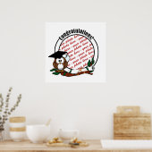 キャップとディプロマが入ったかわいい漫画の卒業フクロウ ポスター (キッチン)