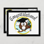 キャップとディプロマが入ったかわいい漫画の卒業フクロウ ポストカード (正面/裏面)