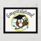 キャップとディプロマが入ったかわいい漫画の卒業フクロウ ポストカード (正面)