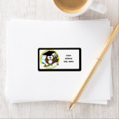 キャップとディプロマが入ったかわいい漫画の卒業フクロウ ラベル (インサイチュ)