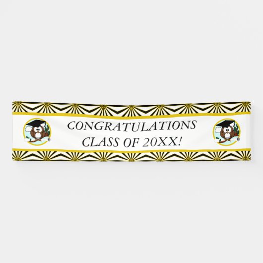 キャップとディプロマが入ったかわいい漫画の卒業フクロウ 横断幕 (横)