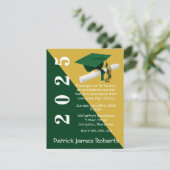 キャップとディプロマ、グリーンとメタリックの金ゴールド卒業 招待状 (スタンド正面)