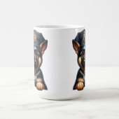 キャップとバッジを付けた警察官の服を着た子犬 コーヒーマグカップ (中央)