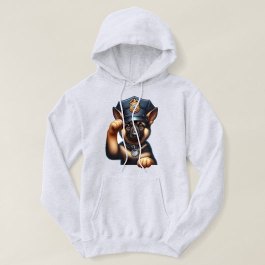 キャップとバッジを付けた警察官の服を着た子犬 パーカ (デザイン正面)
