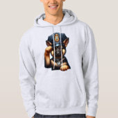 キャップとバッジを付けた警察官の服を着た子犬 パーカ (正面)