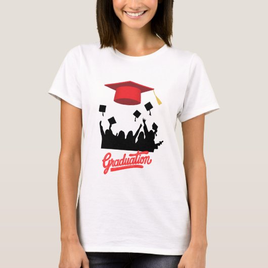 キャップはっきりしたジョイ付き卒業飛んでいるシルエット Tシャツ (正面)