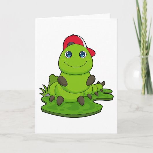 キャップを被ったイモムシ カード (正面)