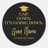 キャップガウン下降中 – グラッド名 – ブラック金ゴールド ラウンドシール (正面)