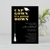 キャップガウン卒業パーティーホワイト退席中 箔招待状 (立ち正面)