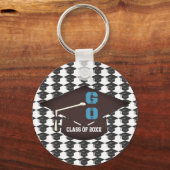 キャップパーソナライズされたとガウン卒業ブルー文字 キーホルダー (正面)