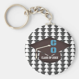 キャップパーソナライズされたとガウン卒業ブルー文字 キーホルダー