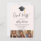 キャップモダンピンクシンプル4写真卒業パーティー 招待状 (正面)