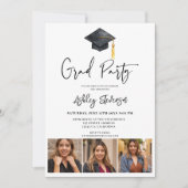 キャップモダンホワイトシンプル4写真卒業パーティー 招待状 (正面)