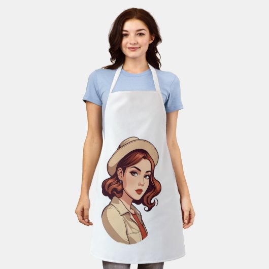 キャップ付きの美しい女性 エプロン (着用した状態)