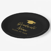 キャップ付きグラッド名スクリプト – 黒金ゴールド卒業 ペーパープレート (アングル)