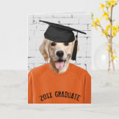 キャップ付きゴールデンレトリバー卒業 カード (黄色い花)