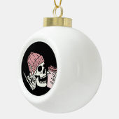 キャップ付きスケルトンヘッド セラミックボールオーナメント (右)