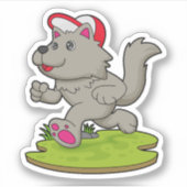 キャップ付きランナーとしての犬 シール (正面)