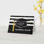 キャップ付き卒業小学校白黒 カード (黄色い花)