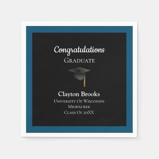 キャップ付き卒業 スタンダードカクテルナプキン (正面)