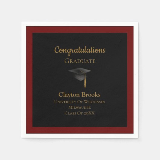 キャップ付き卒業 スタンダードカクテルナプキン (正面)