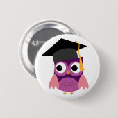 キャップ卒業ボタン付きパープルフクロウ 缶バッジ (正面&裏面)