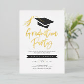 キャップ・アンド・タッセル卒業パーティー 箔招待状 (立ち正面)