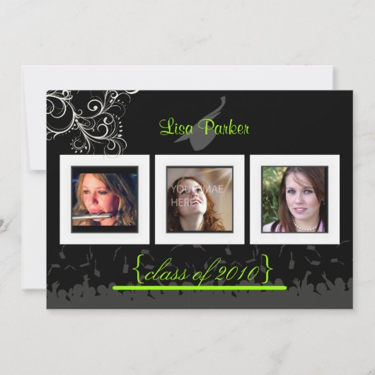 キャップ+ガウン+スワール式卒業招待状/写真 招待状 (正面)