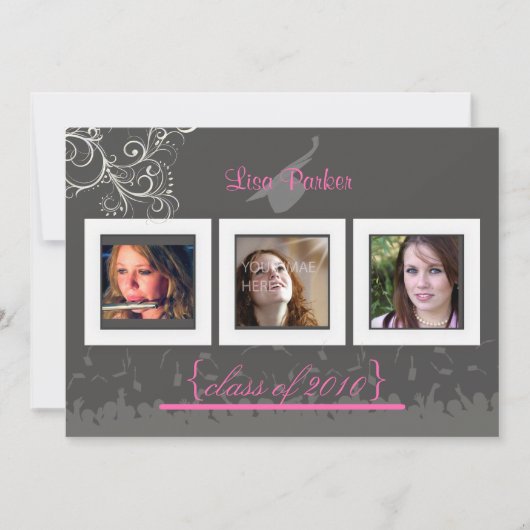 キャップ+ガウン+スワール式卒業招待状/写真 招待状 (正面)