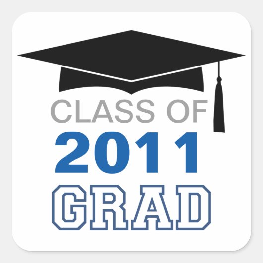 キャップ&タッセルブルークラス年卒業ギフトラベル スクエアシール (正面)