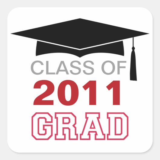 キャップ&タッセルレッド学年卒業ギフトラベル スクエアシール (正面)