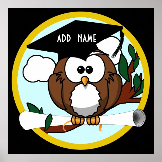 キャップ&ディプロマ付き卒業フクロウ ポスター (正面)