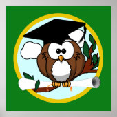 キャップ&ディプロマ付き卒業フクロウ – 緑と金ゴールド ポスター (正面)