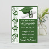 キャップ&ディプロマ写真、緑と白の卒業 招待状 (スタンド正面)