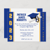 キャップ&ディプロマ王室のバーシティブルー&金ゴールド卒業 招待状 (正面/裏面)