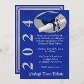 キャップ&ディプロマ王室のブルーブラシ付きシルバー卒業 招待状 (正面/裏面)