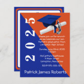 キャップ&ディプロマ王室の、ブルー&オレンジ卒業 招待状 (正面/裏面)