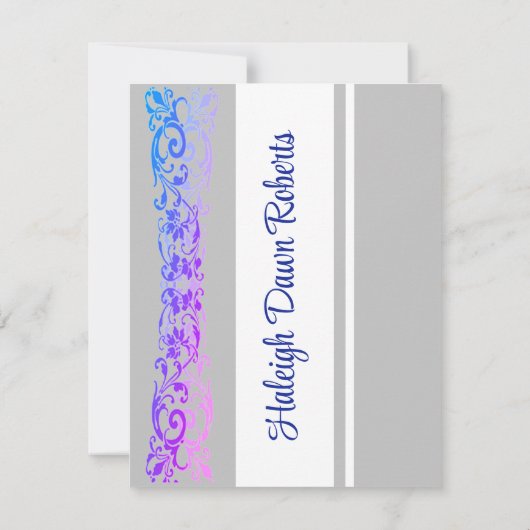 キャップ&ディプロマ王室の、ブルー&パープルフエ卒業 招待状 (裏面)