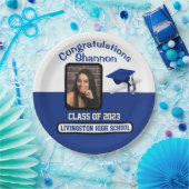 キャップ&ディプロマ王室の、ブルー&ホワイト卒業 ペーパープレート (パーティー)