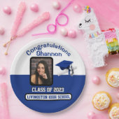 キャップ&ディプロマ王室の、ブルー&ホワイト卒業 ペーパープレート (パーティー)