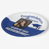 キャップ&ディプロマ王室の、ブルー&ホワイト卒業 ペーパープレート (アングル)