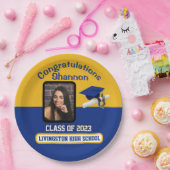 キャップ&ディプロマ王室の、ブルー&金ゴールド卒業 ペーパープレート (パーティー)