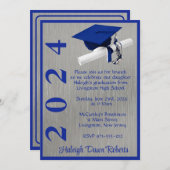 キャップ&ディプロマ5x7王室のブルーとシルバー卒業 招待状 (正面/裏面)