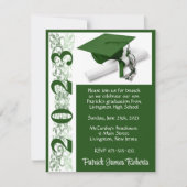 キャップ&ディプロマ、グリーン・バックグラウンド卒業 招待状 (正面)