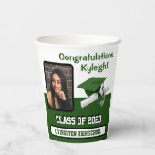 キャップ&ディプロマ、グリーン&ホワイト卒業 紙コップ (裏面)