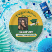 キャップ&ディプロマ、グリーン&金ゴールド卒業 ペーパープレート (パーティー)