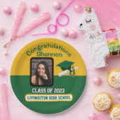 キャップ&ディプロマ、グリーン&金ゴールド卒業 ペーパープレート (パーティー)