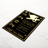 キャップ、ディプロマ、スターズブラック&金ゴールド卒業 箔招待状 (回転した状態)