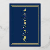 キャップ、ディプロマ、スター、ダークブルー、金ゴールド卒業 箔招待状 (裏面)