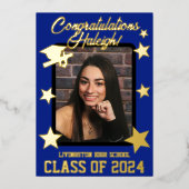 キャップ、ディプロマ&スター、ブルー王室の&金ゴールド卒業 箔招待状 (正面)